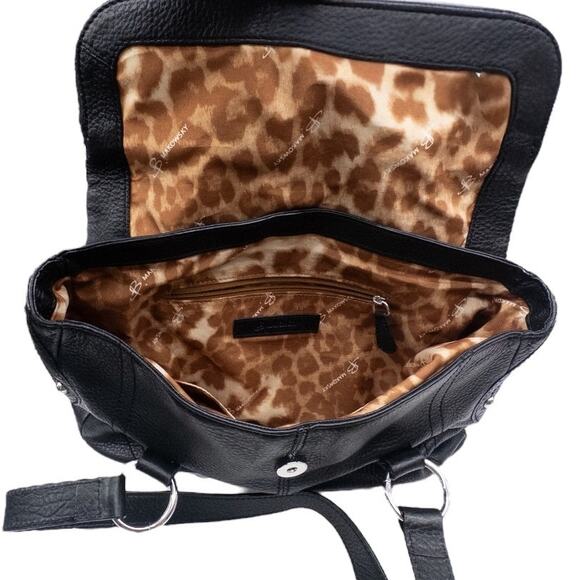 B Makowsky Black Leather Shoulder Bag Foldover Tote BM40415M - Picture 5 of 13